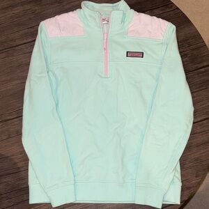 Vineyard Vines Light Green and Pink Quarter-Zip Pullover